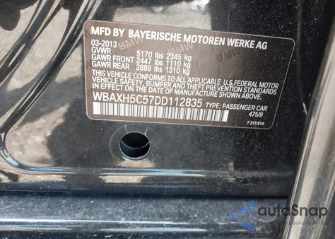 2013 BMW 528I xDrive из США, поврежденный, VIN WBAXH5C57DD112835